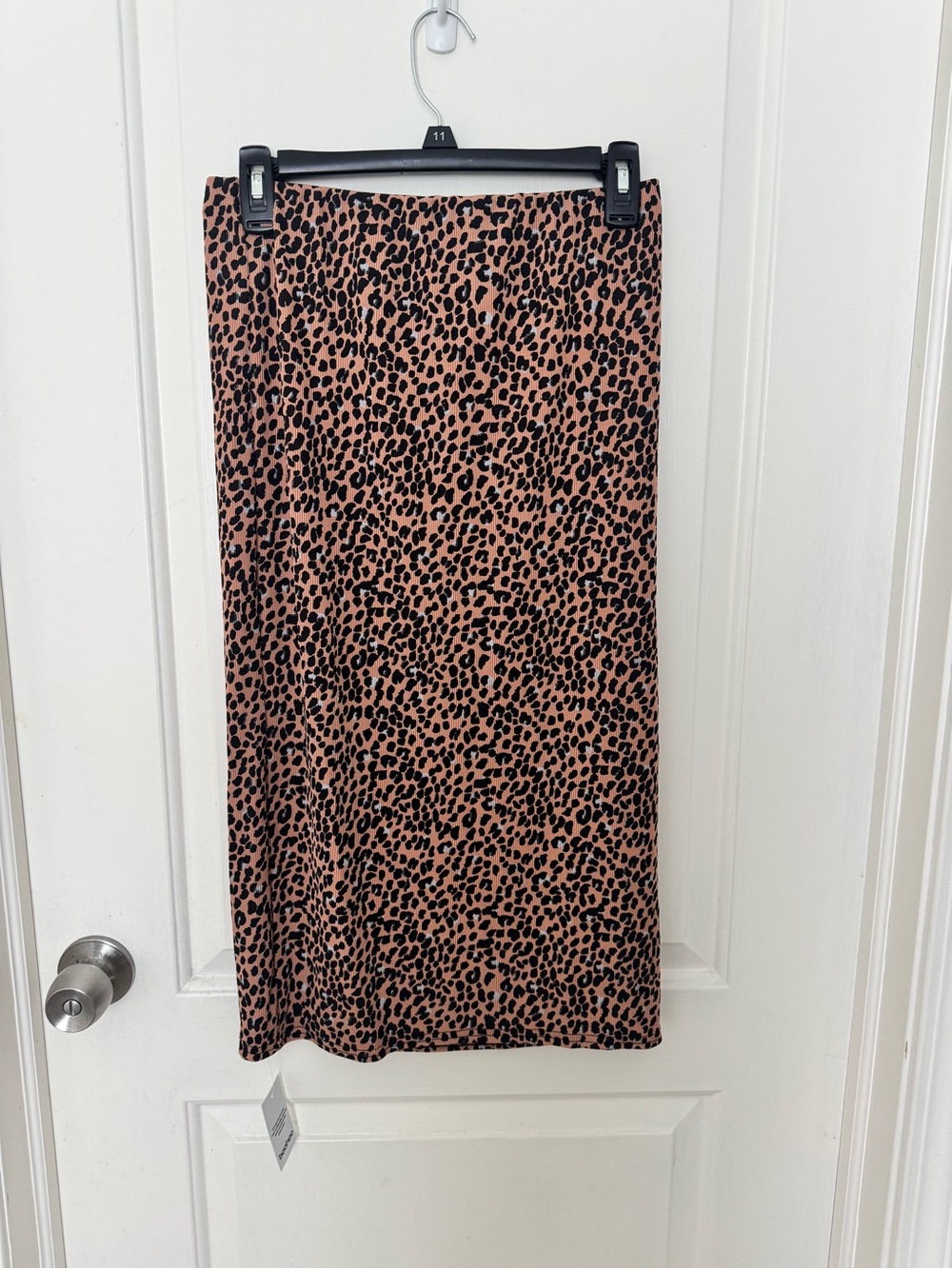 BooHoo Leopard Print Rib Side Split Midi Skirt NWT